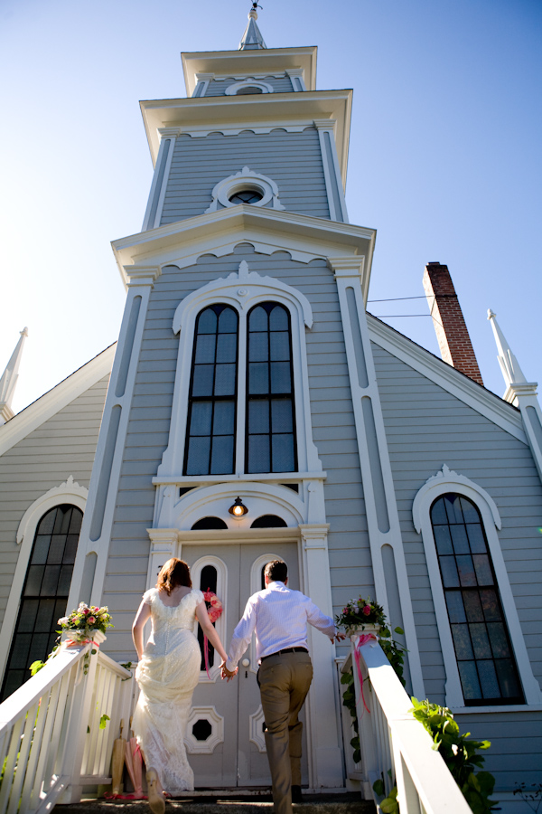 real wedding- Port Gamble Washington- chapel photo by Seattle photographers La Vie Photography